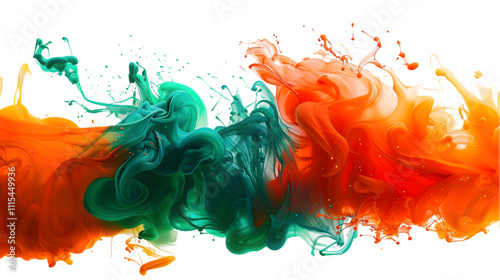 DarkRed, Orange, Green liquid colour mixed isolated on a transparent background