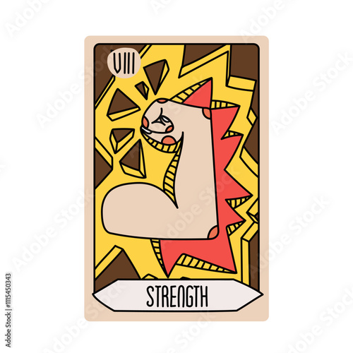 24,10,2Tarot card is Senior Arcane the strength. Vector hand-drawn deck. Vintage style with engraving. Occult and alchemical symbolism. isolated illustration of bright oracle. mysticism, magic, psycho