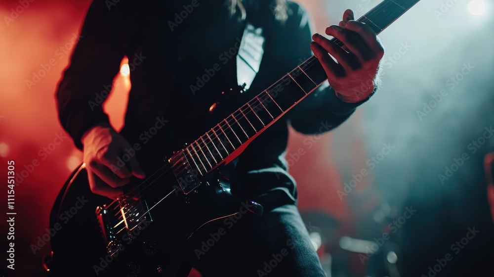 Obraz premium Musician playing electric guitar on stage during a concert