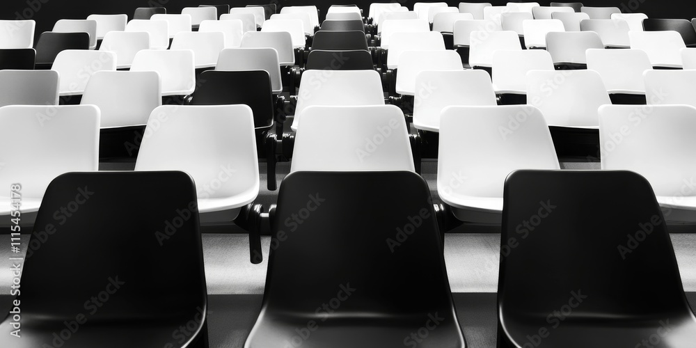 Obraz premium Monochrome spectator seats create a striking visual contrast, emphasizing the unique design and arrangement of spectator seats in a captivating monochrome aesthetic.