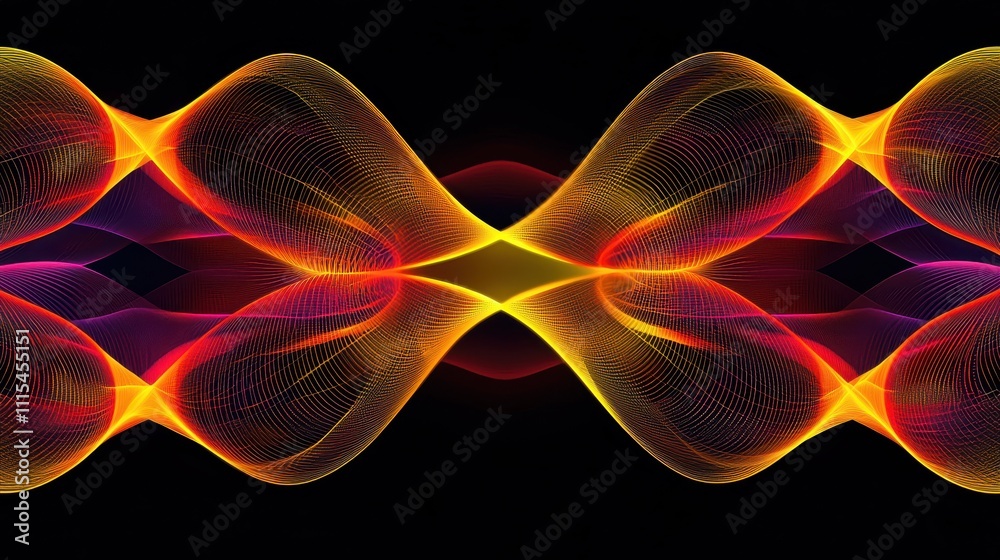Fototapeta premium Intricate Overlapping Loops of Translucent Material in Vibrant Colors on a Dark Background