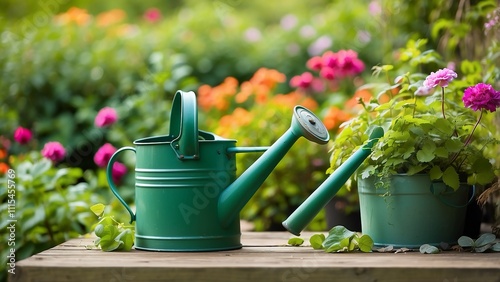 gardening tools and flowers