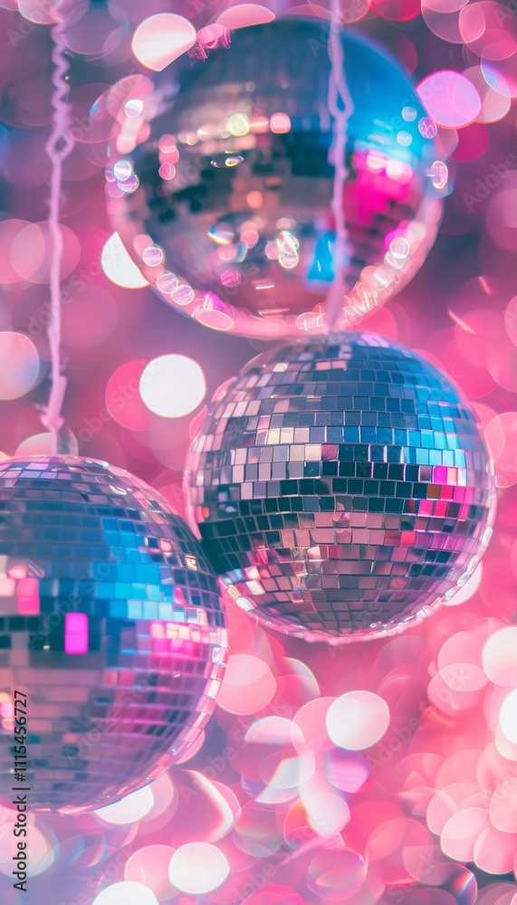Obraz premium Vibrant disco background with bold pinks and mirror balls, capturing retro dance floor vibes