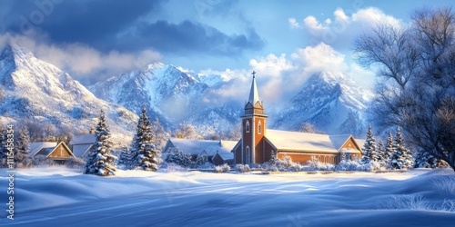 Winter scene featuring a building of a church dedicated to the teachings and community of the Church of Jesus Christ of Latter Day Saints, encapsulating the essence of faith and spirituality in photo