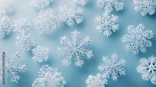 Intricate snowflake patterns are scattered across the light blue background, soft light effects create a gradient of colors that radiate the warmth of winter, Ai generated images