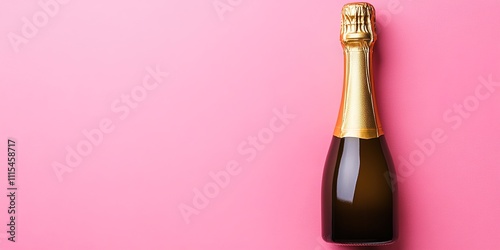  Elegant vertical champagne bottle in luxurious gold against a soft pink background, symbolizing celebration and opulence, making it an ideal abstract marketing background for New Year or special occa photo