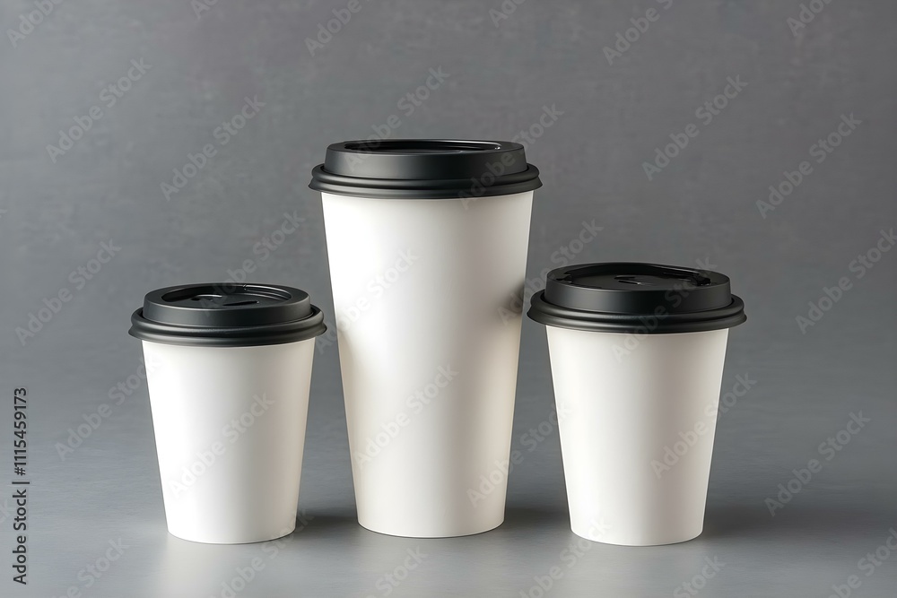 Three Different Sizes of White Takeaway Paper Cups Mockup Three Different Sizes of White Takeaway Paper Cups Mockup