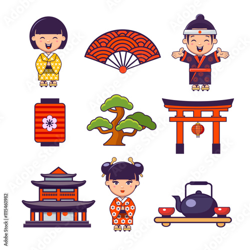 set of japanese color vector icons
