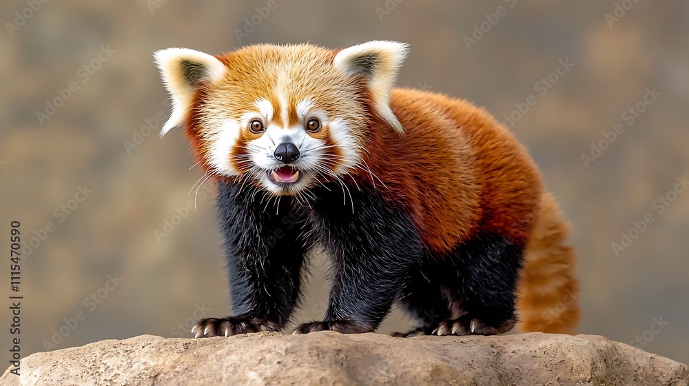 Fototapeta premium The red panda let out a soft, adorable roar that sounded like a mix between a kitten's purr and a small bear cub's growl.