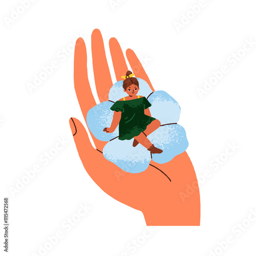 Mother caring for daughter, holding tiny kid on hand. Parent love, care and p...