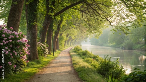 A soothing riverside path where participants can take calming walks while engaging in positive affirmations and selfreflection. photo