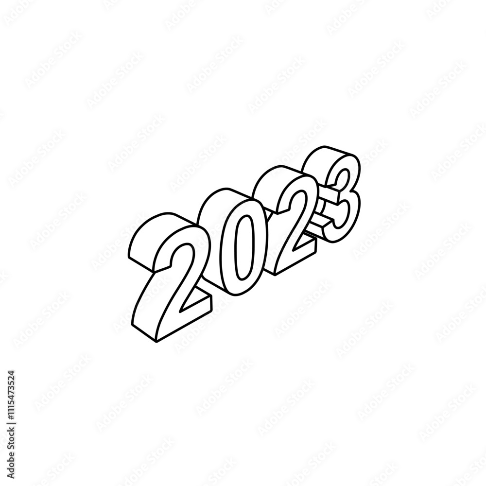 Obraz premium The outline of a large 2023 year symbol is made with black lines. 3D view of the object in perspective. Vector illustration on white background