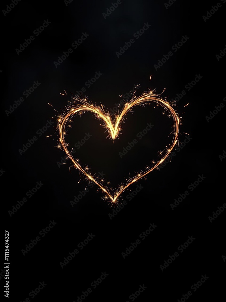 Glowing sparks form an intricate heart shape on a dark background with subtle shimmering effects, shimmering, subtle, intricate