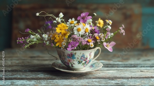Wallpaper Mural Vintage Teacup Wildflower Bouquet Still Life Photography Torontodigital.ca