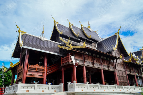 Chapel Lanna Architecture, Symbols of Buddhism, South East Asia at Wat Pa Daed temple, Muang Chiang Mai, Chiang Mai, Northern Thailand photo