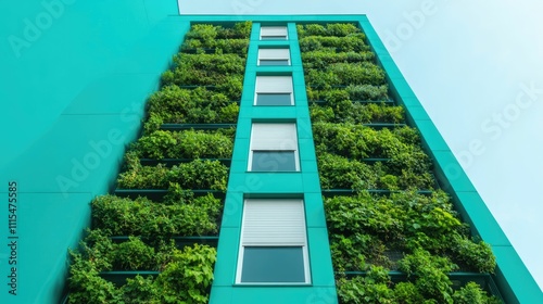 Sustainable Corporate Headquarters with Vertical Green Wall and Modern Architecture Showcasing Environmental Awareness and Energy Efficiency in Urban Design photo