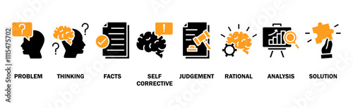 Critical thinking banner web icon vector illustration concept for the analysis of facts with an icon of problem, thinking, facts, self-corrective, judgment, rational, analysis, and solution