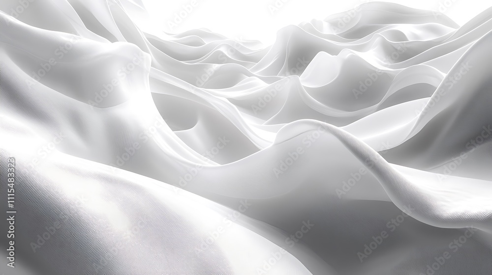 Obraz premium Abstract white fabric waves, flowing texture, elegant, smooth, soft, luxurious background.
