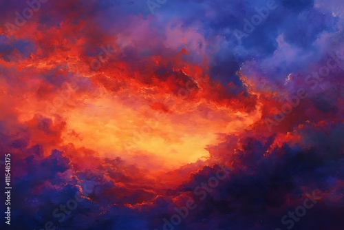 Dynamic Sunset Sky with Fiery Orange and Red for Vibrant Natural Background photo