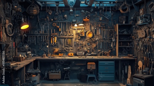 A well-equipped workshop filled with tools and materials for various projects.