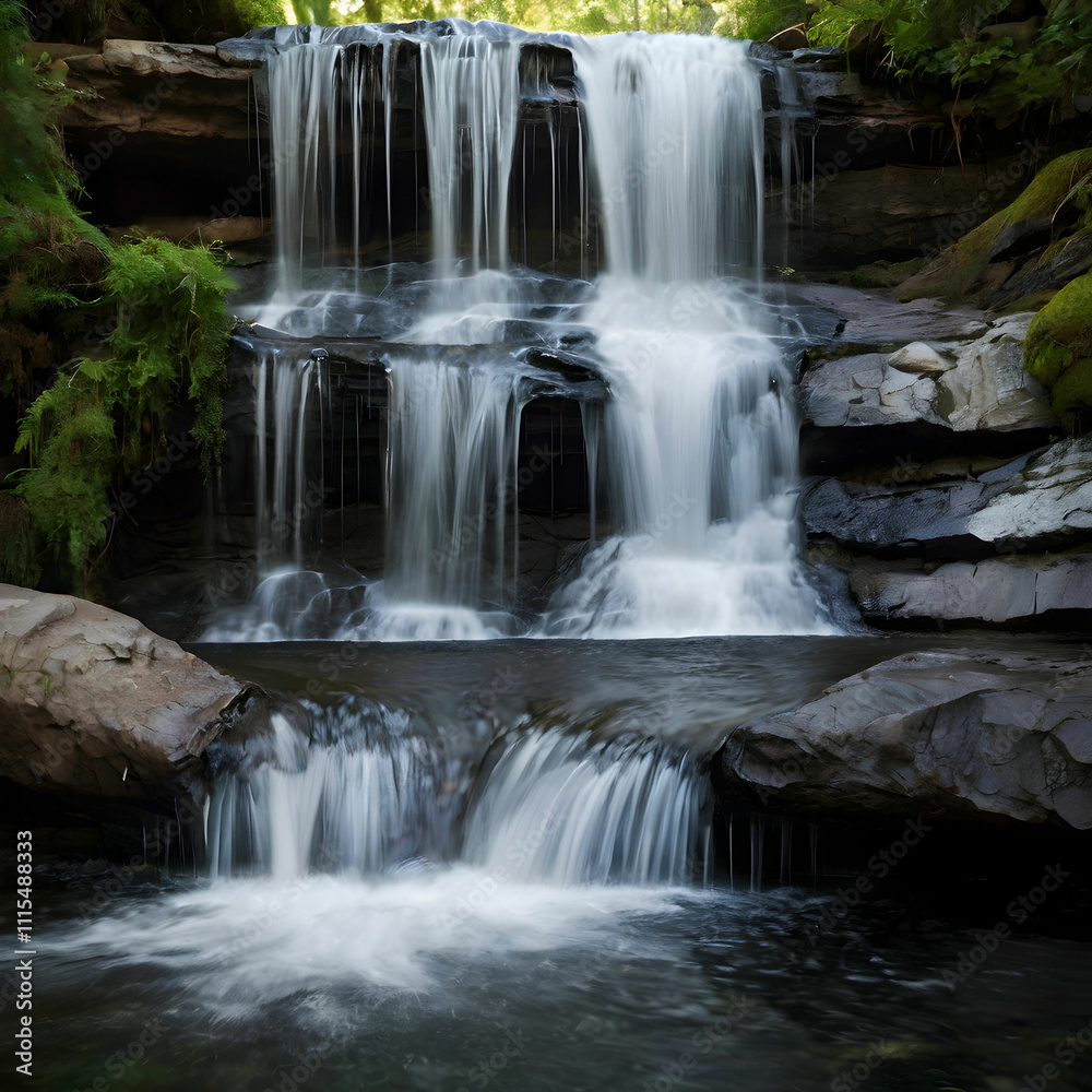 Obraz premium The Art of Water Falling Where Liquid Grace Dances Over Rocks and Stones Capturing the Serenity of Flowing Water's Embrace
