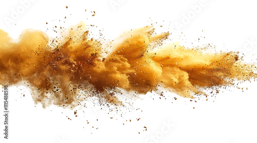 Brown, Gold, Golden colours powder exploding isolated on a transparent background