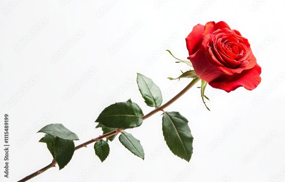 Obraz premium Elegant Peach Rose on White Background, Delicate Peach-Colored Rose Isolated on White, Minimalist Peach Rose Bloom with Soft Petals