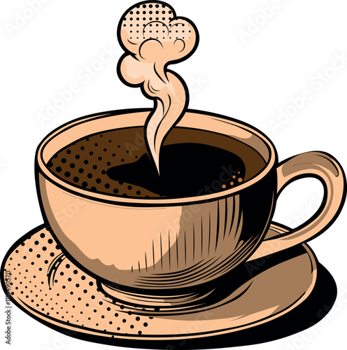 A cup of hot, fragrant coffee in the kraft style