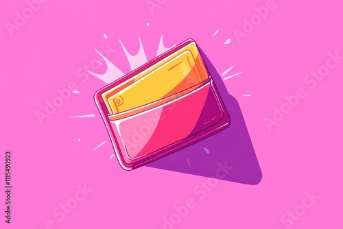 Vibrant Flat Design Illustration of a Wallet with Bold Lines and Dynamic Lighting Emphasizing a Flying Effect in a Minimal Gigapixel Style