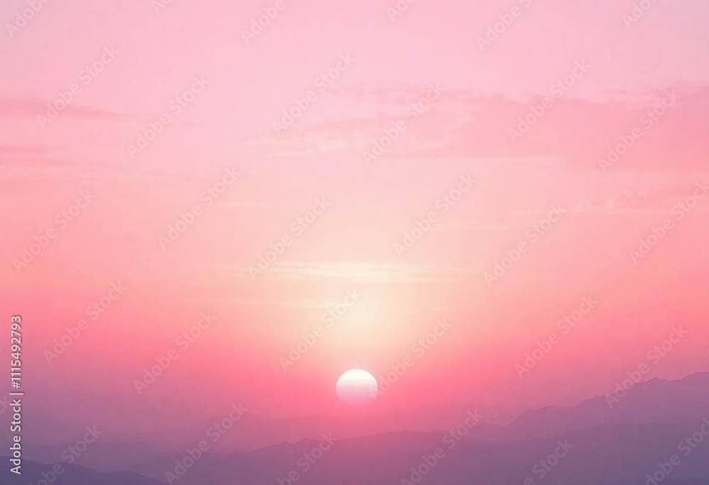Fototapeta premium Pastel sunset with soft pink and white hues on a gradient background, colorful, gentle, serene