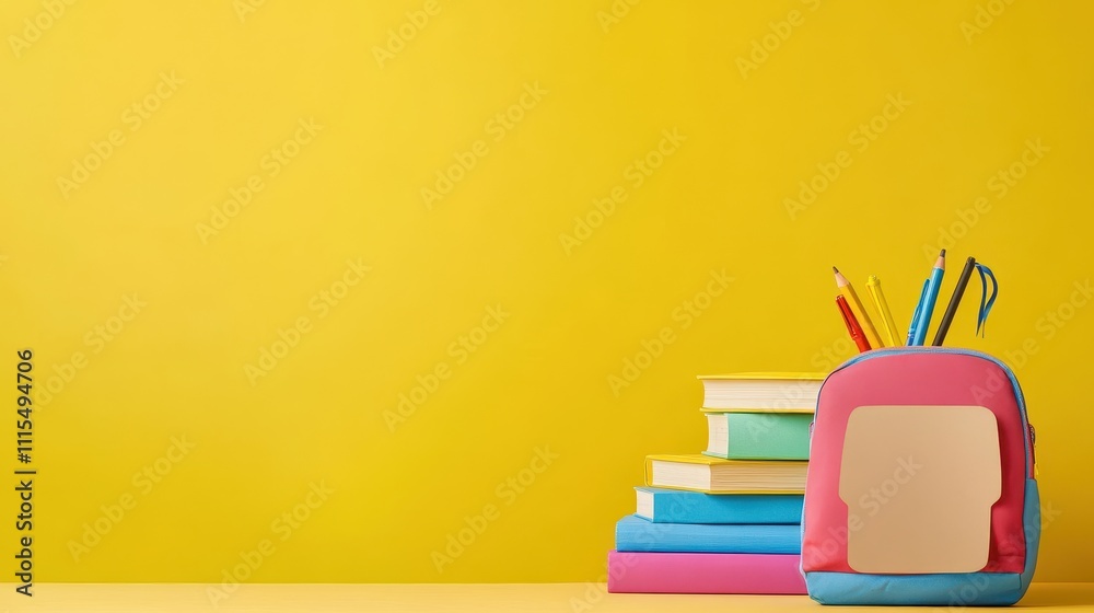 Fototapeta premium Back to School Supplies on Yellow Background