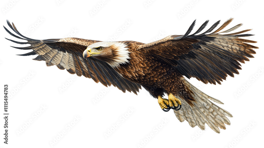 Obraz premium Illustration of a majestic eagle in flight isolated on white background