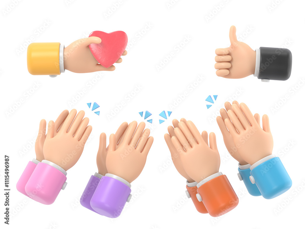 Obraz premium Transparent Backgrounds Mock-up.Set of people hands clapping, giving likes. Applause, ovation, celebrating, rapture.Supports PNG files with transparent backgrounds.