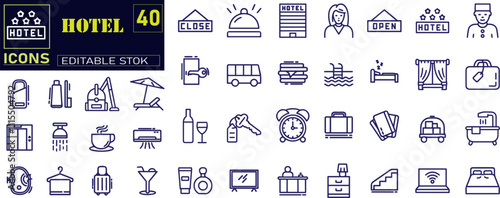 Hotel elements - thin line web icon set.