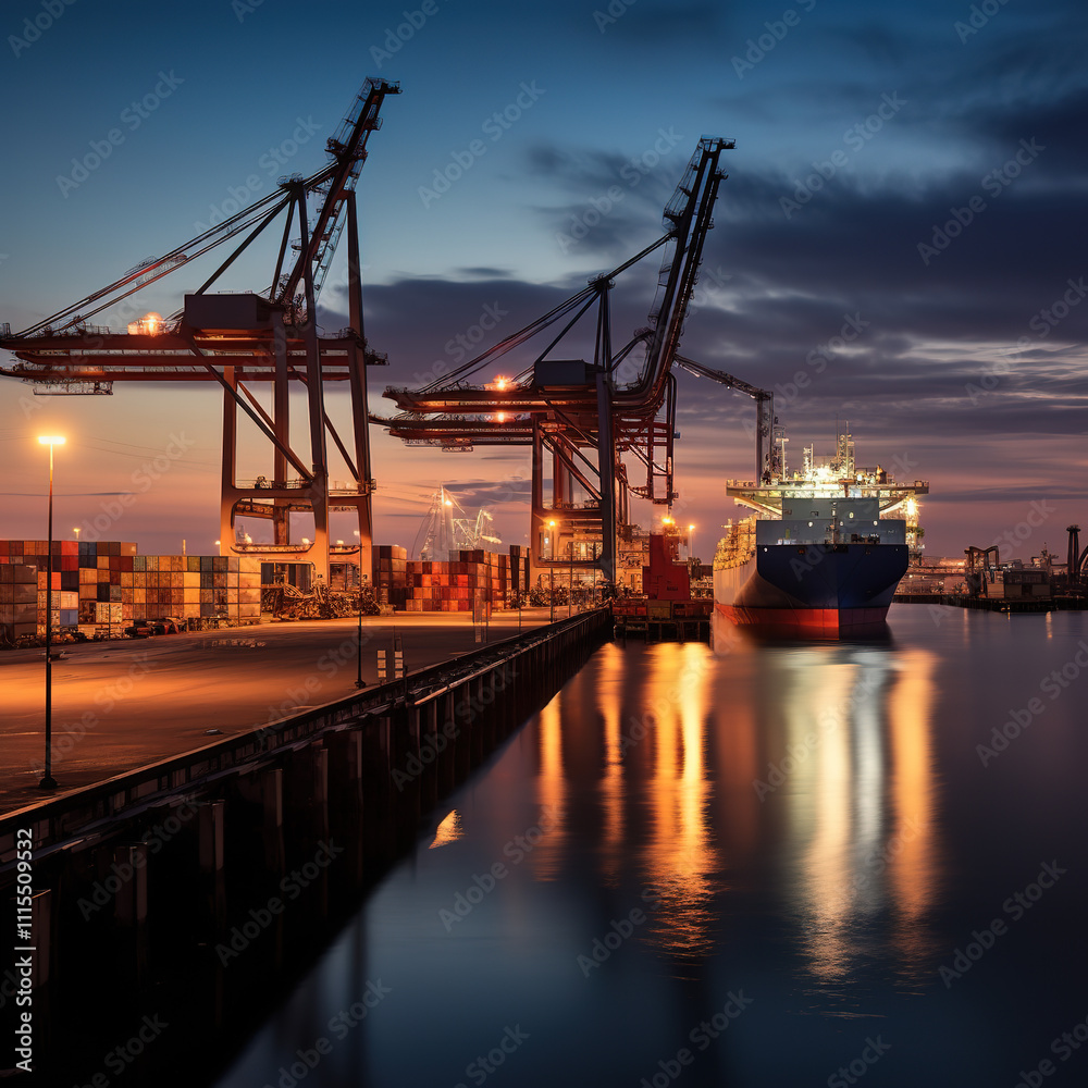 Fototapeta premium container cargo freight ship at sunset