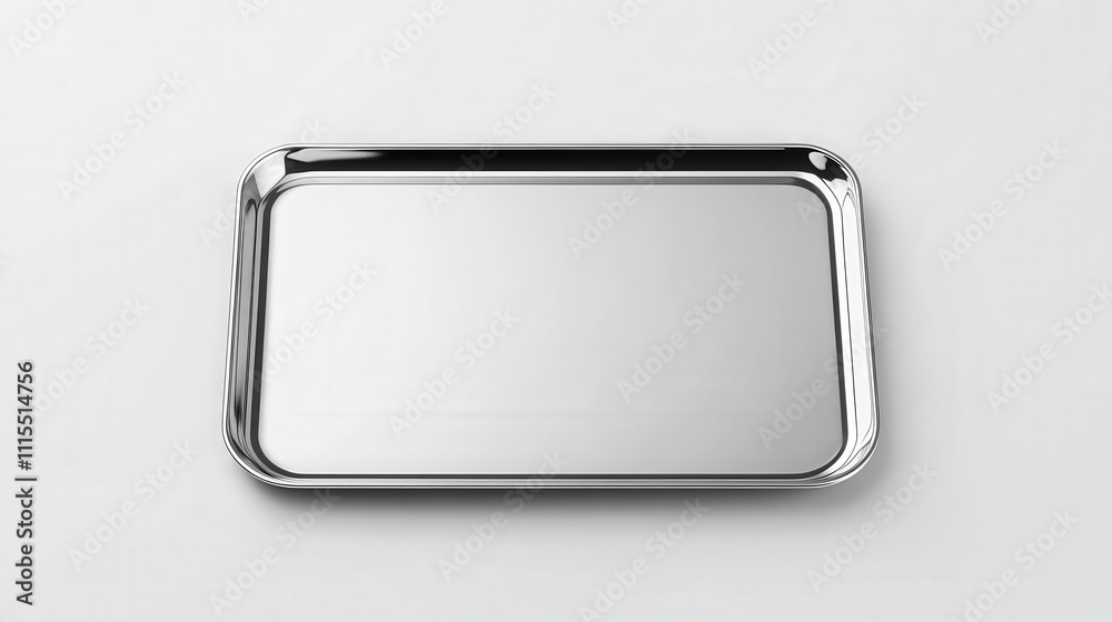 Rectangular Silver Serving Tray with Smooth Reflective Surface Rectangular Silver Serving Tray with Smooth Reflective Surface