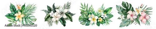 Beautiful Collection of Tropical Floral Arrangements Isolated Transparent Background PNG Image photo