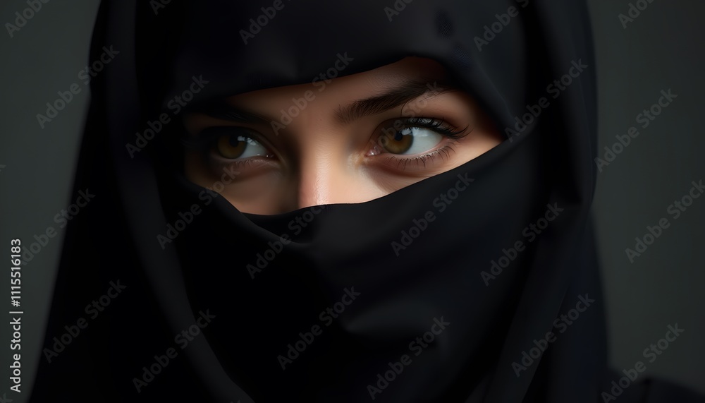 Mysterious Gaze: A Woman's Eyes Unveiled Through a Niqab Mysterious Gaze: A Woman's Eyes Unveiled Through a Niqab
