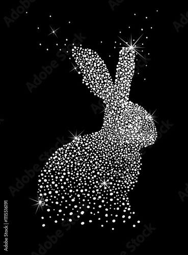 Dotted hare. hand drawn. Happy Easter . Not AI, Vector illustration