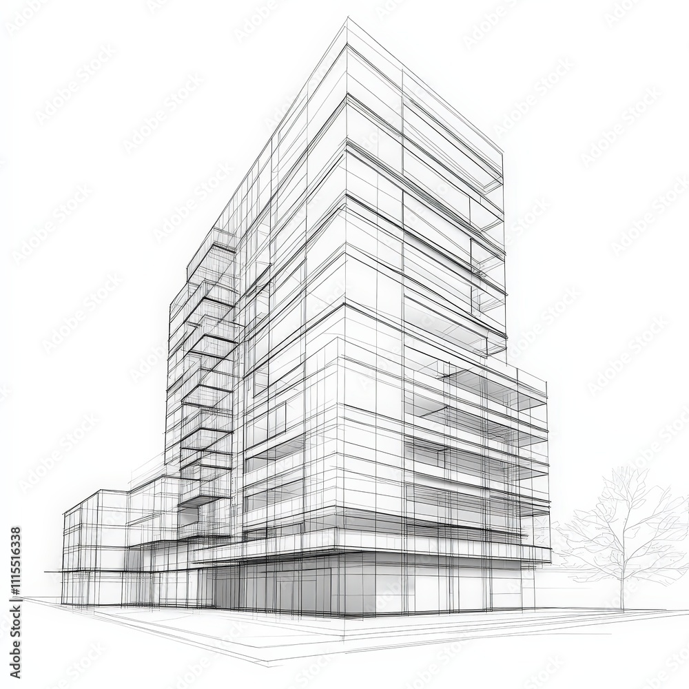Fototapeta premium A tall building with many windows and balconies