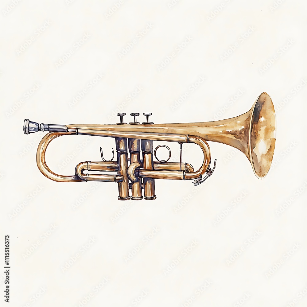Fototapeta premium trumpet isolated on white, watercolor illustration