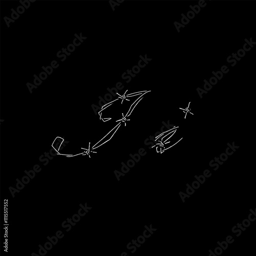 letter I Barbed wire hand drawing vector isolated on black background.