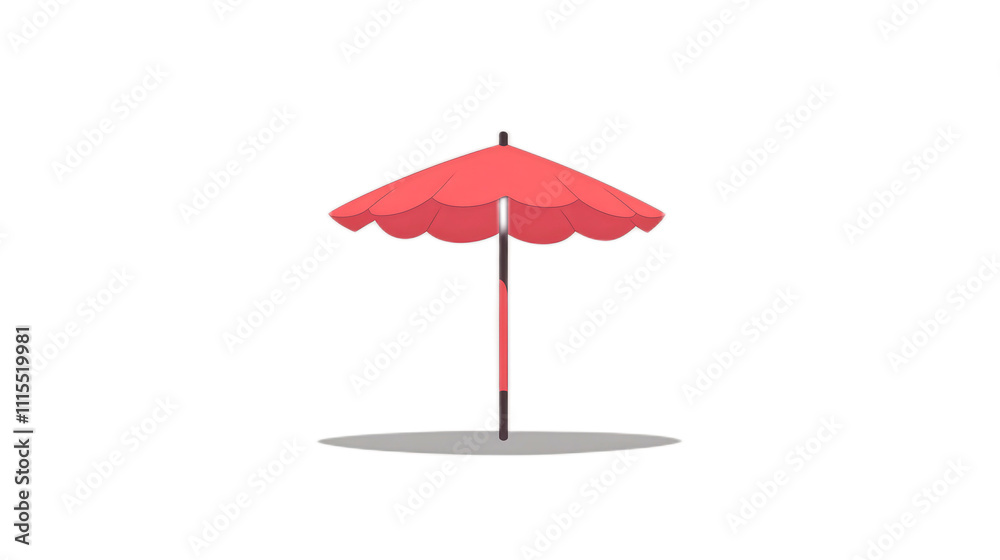 Obraz premium Bright Red Beach Umbrella Standing Alone on a White Background