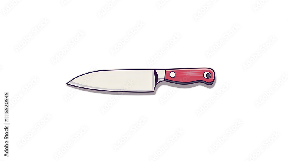 Cartoon Style Chef Knife with Red Handle and Sharp Blade