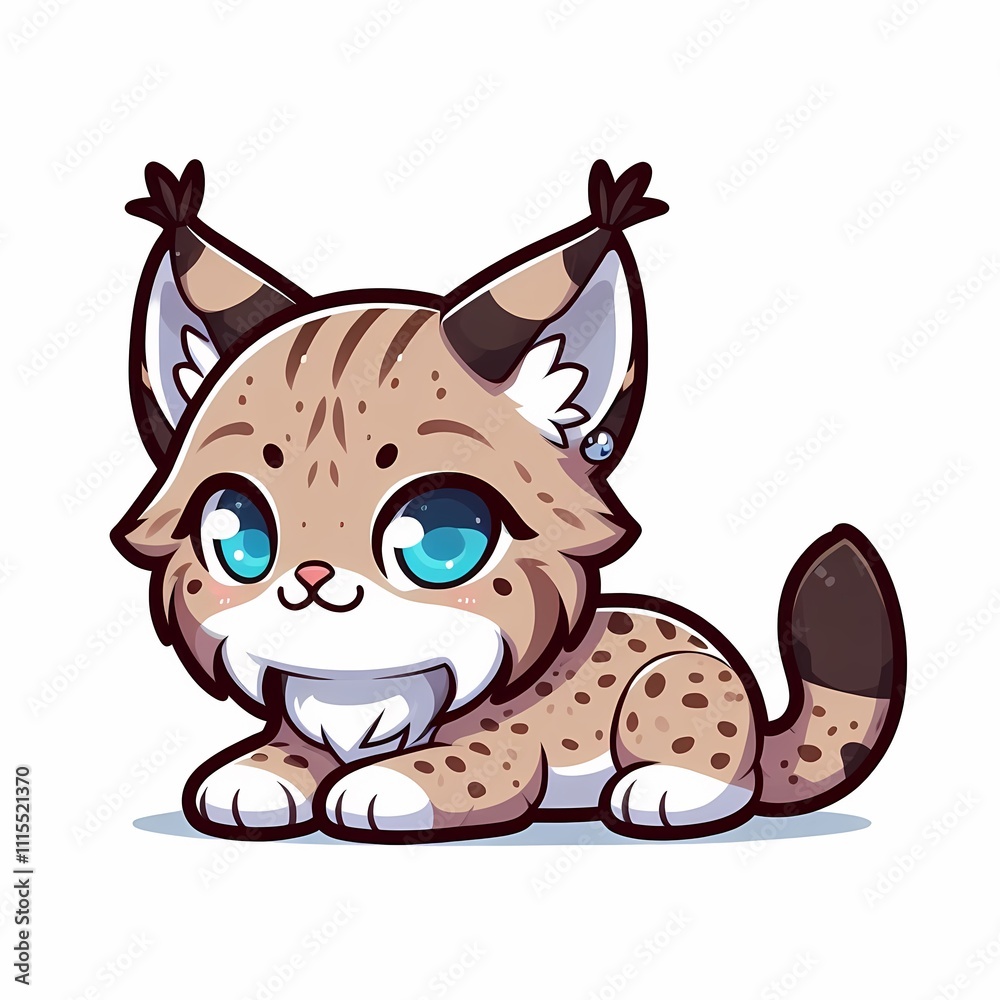 Lynx Chibi Illustration in Flat Style on White Background - Cute and Isolated Drawing for Designs Lynx Chibi Illustration in Flat Style on White Background - Cute and Isolated Drawing for Designs