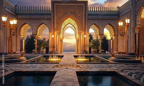 Illuminated Islamic Architecture at Sunset