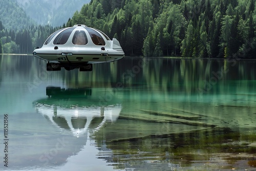 Advanced Flying Ship Boat Over Water: Futuristic Transportation and Innovation photo