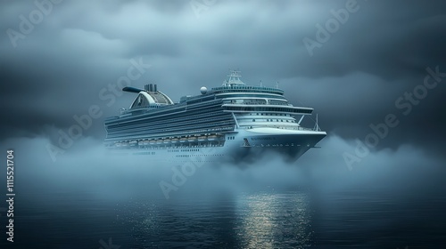 Misty cruise ship adventure enigmatic waters travel experience serene environment atmospheric viewpoint mystical essence photo