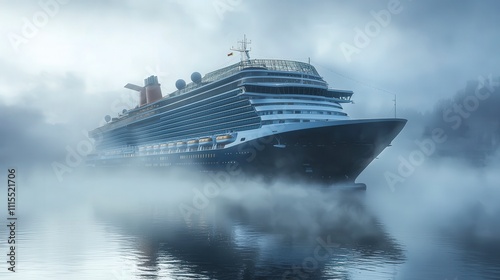 Misty cruise ship adventure serene waterscape travel photography enigmatic atmosphere grand vessel in fog photo