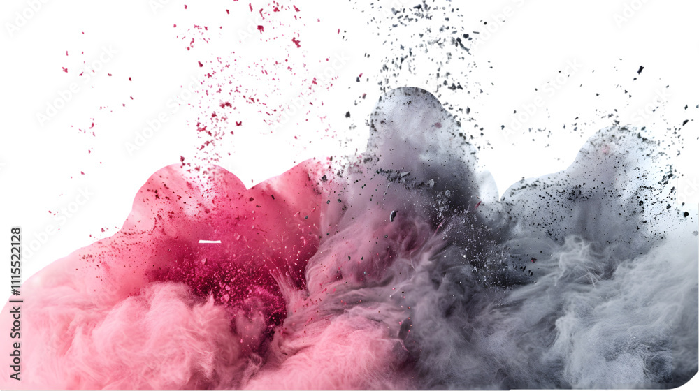 Fototapeta premium Pink, Grey, Silver colours powder exploding isolated on a transparent background